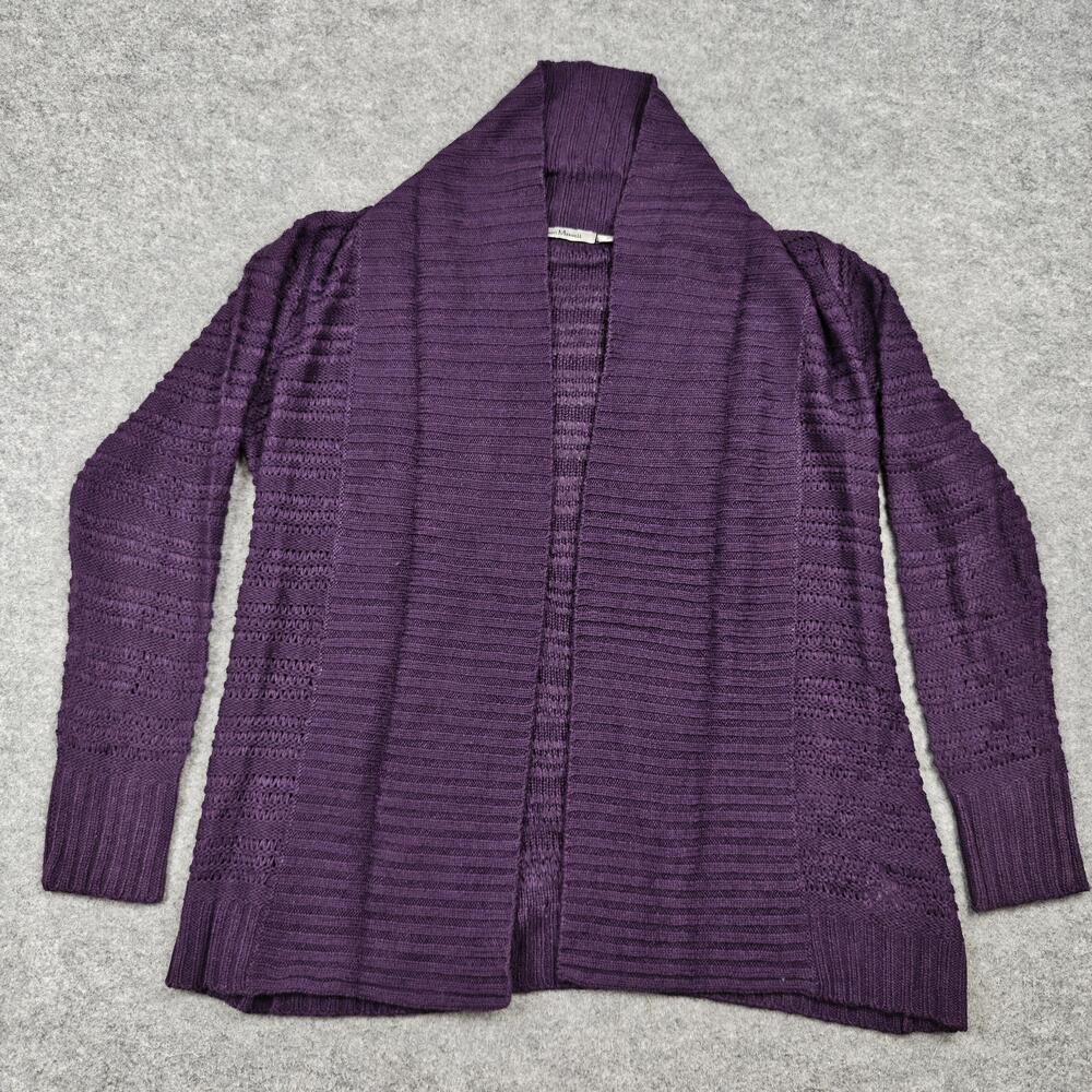 Jason Maxwell Sweater Womens Small Purple Open-Knit Cardigan Collared Acrylic